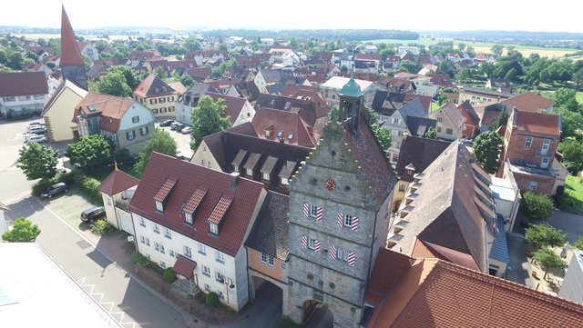 Der Stadtkern von Ilshofen von oben.